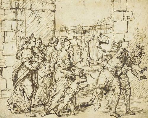 xenopenthos:The Lupercalian Festival in Rome (ca. 1578–1610), drawing by the circle of Adam Elsheime