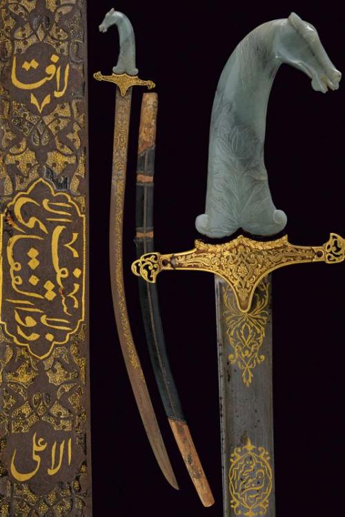 peashooter85:Gold inlaid kilij with jade hilt, India, 19th centuryfrom Czerny’s International Auctio