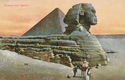 Pyramid and Sphinx (colour photo), early 20th century postcard.