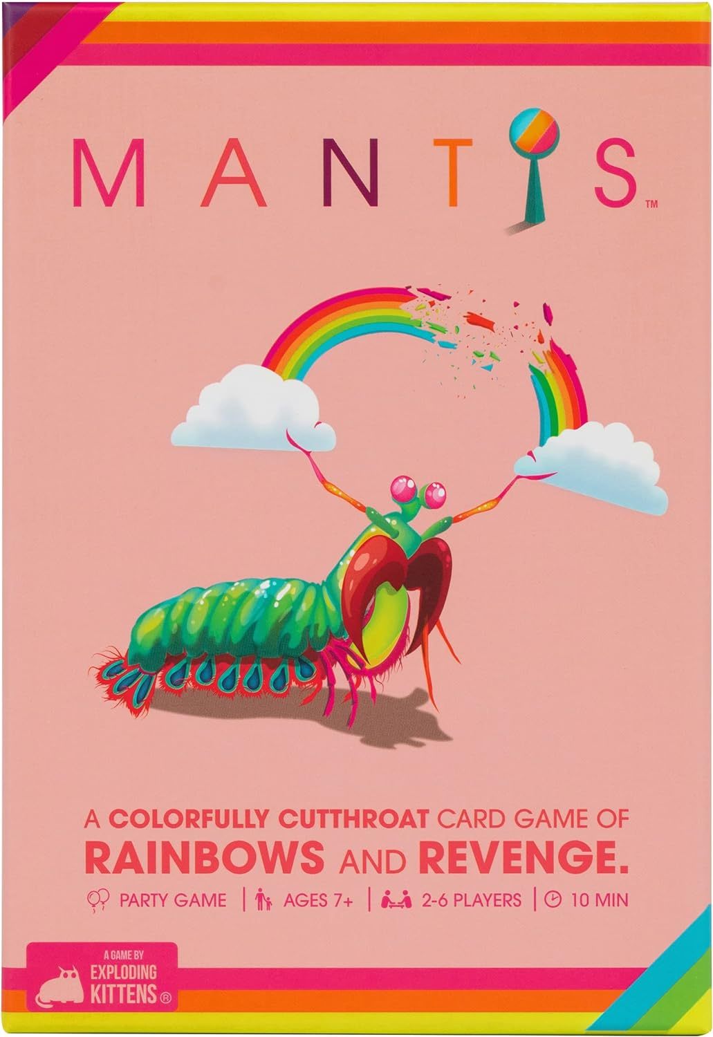 🔥POPULAR 🔥 “A Colorfully Cutthroat Card Game of Rainbows and Revenge…” “The simplicity of UNO and the depth of Gin Rummy…” and it’s a family game for ages 7+ from the makers of Exploding Kittens? Yes, please.
Mantis is easy to learn and play, and...