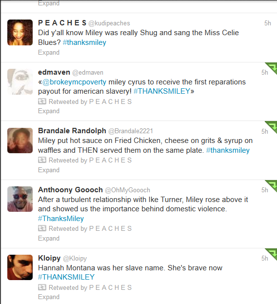 kudipeaches:  chocfroricana:  Some more gems from Black Twitter in response to Miley