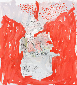 showmeartwork:  Georg Baselitz Auch wirt lern helmt mich (Able fwill red) 2013 Oil on canvas 300 x 275 cm 