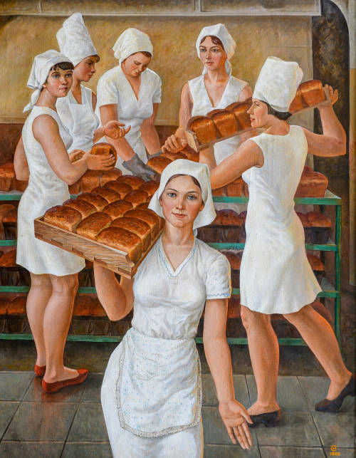 sovietpostcards: “Bread Makers” by Viktor Starostin (1987) «Булочницы». Виктор Старостин. 1982 год.