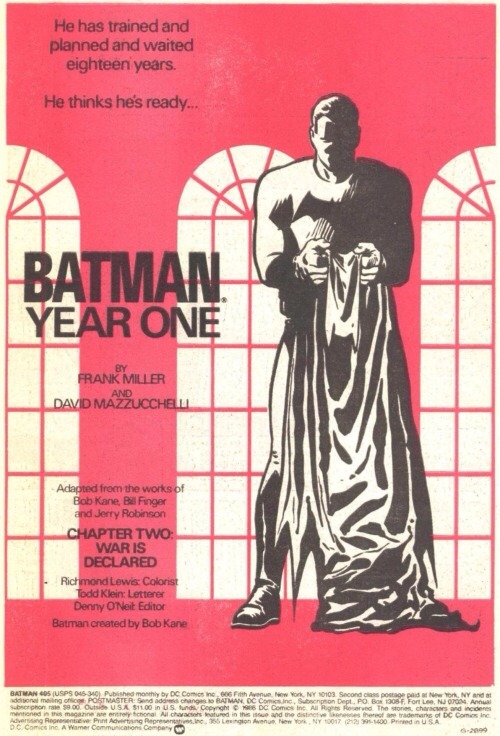 ungoliantschilde:  Batman, Vol. 1 #s 404-407 frontispiece splashes by David Mazzucchelli,