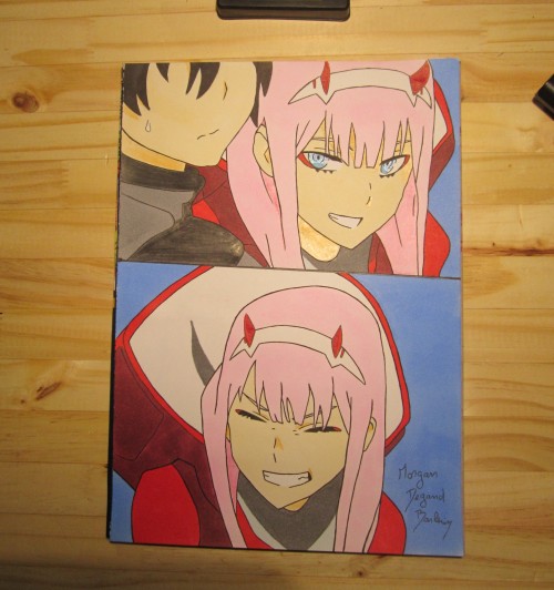 Remastered of  the first drawing of darling in franxx zero two January 2018 VS January 2020