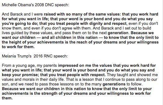 When you realize that Melania Trump stole a portion of her RNC speech from Michelle Obama’s 2008 DNC speech.