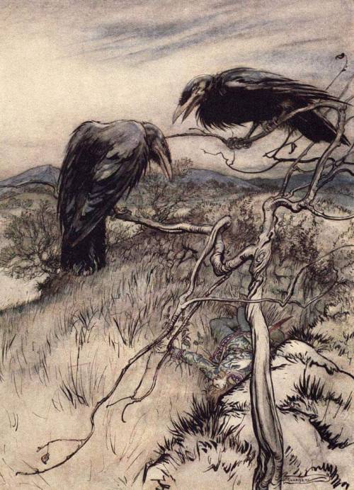 blackpaint20:Arthur Rackham (1867-1939), The Twa Corbies, Illustration for ‘Some British ballads’, D