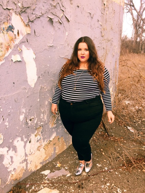 nataliemeansnice: fat girls can, and will, wear stripes. striped ‘bardot’ top - asos cur