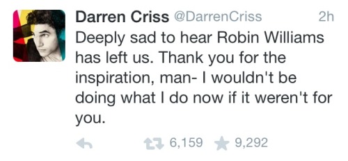 everyb0dysucks:  Glee Cast tweets about Robin Williams