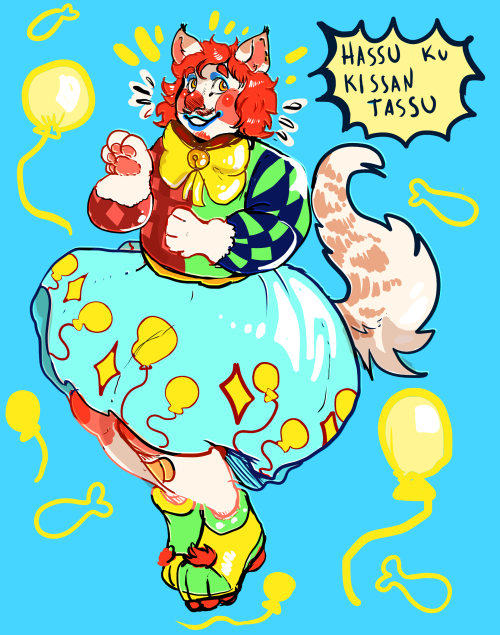 Funhouse Mirror | Fun like a paw AKA CATBOY CLOWN TIME[Id: Two illustrations of a chubby catboy clow