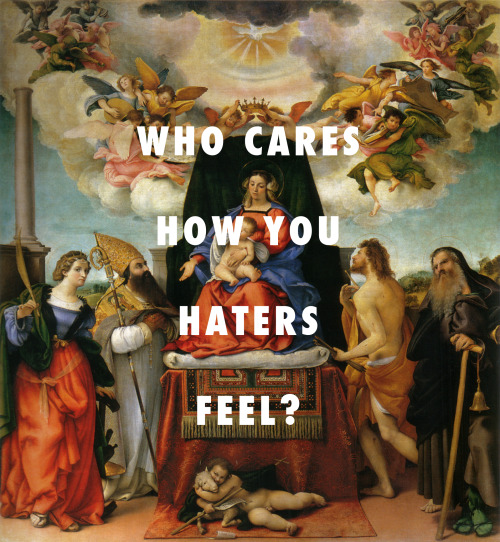 flyartproductions:
“Mary still got her money
Enthroned Madonna with angels and saints (1521), Lorenzo Lotto / Pour It Up, Rihanna
”