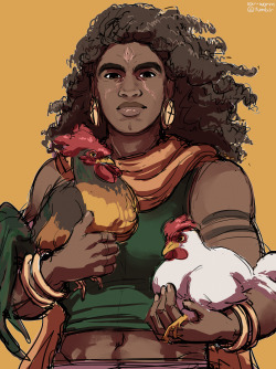 ear-worm:  i wanted to draw avdol with his chickens and i wanted to draw avdol with loose/big hair so why not both