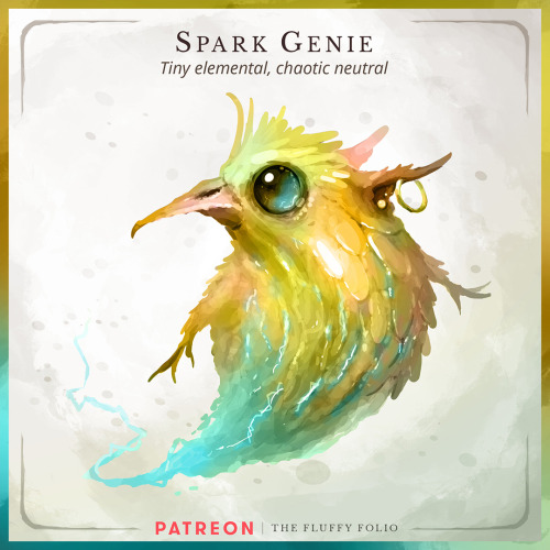Spark Genie – Tiny elemental, chaotic neutralThose who befriend these smallest of elementals initial