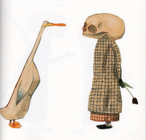 Wolf Erlbruch (German, b. 1948,  Wuppertal, Germany) - Illustrations from Duck, Death and the T