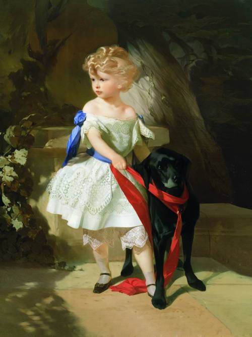 Girl with a dog by Ivan Makarov, 1860s