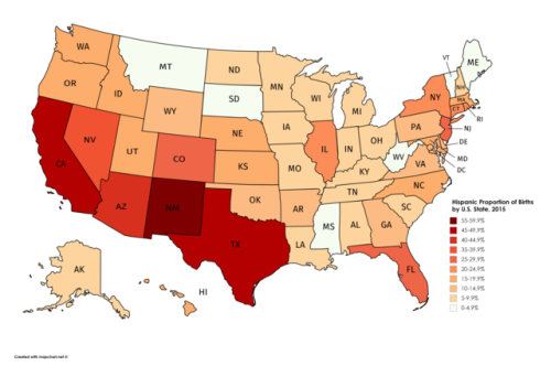 mapsontheweb: Hispanic Births by U.S. State