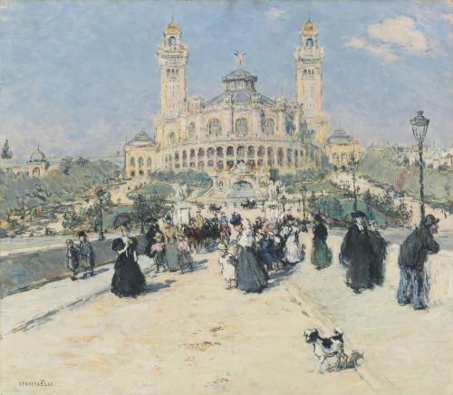 thunderstruck9:Jean-François Raffaëlli (French, 1850-1924), Le Trocadéro. Oil on 