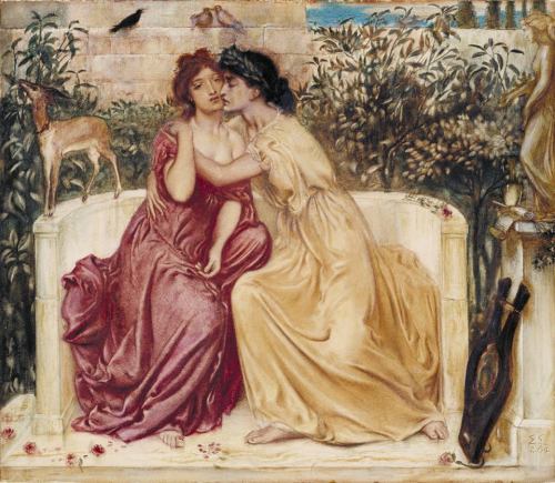 femalebeautyinart:Sappho and Erinna in a Garden at Mytilene by Simeon Solomon, 1864
