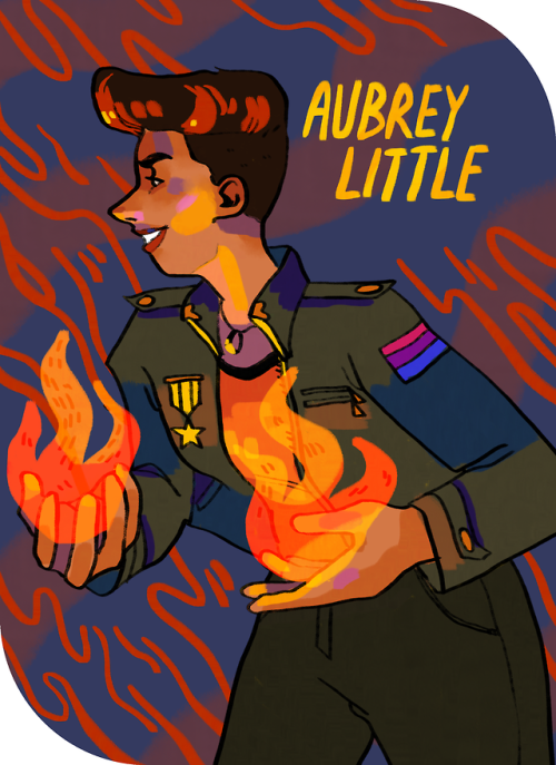 caecia:aubrey little, chaotic gay[image description: a drawing of Aubrey, a woman with tanned skin a