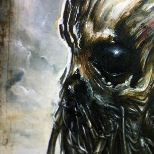 ncwinters:  A crazy productive day. No less than three paintings completed. Here’s a tiny sneak of one: “Biomecthulhu,” ink and acrylic on paper. Will go up in the store soon.