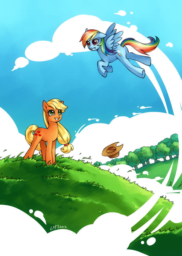 mylittleponyoficialg4:  AJ and Rainbow by KatiraMoon  ^w^