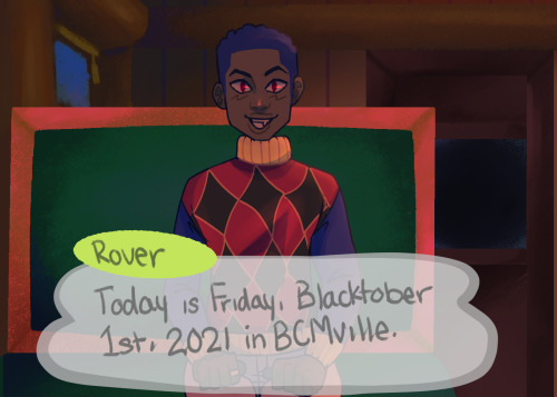 Blacktober Day 1: Greetings - Rover from Animal Crossing