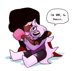 gemslashstashcache:  mechandra:  Garnet was worried, too.  She really was though…like when Amethyst’s gem cracked further near the fountain she did that wincing breathing between the teeth thing in like a “this is bad we need to hurry” kind of