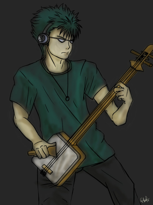 A doodle of Bansai playing the shamisen. 