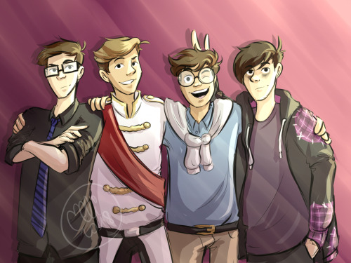 ellistruggle:  the core four <3it was time to redraw this picture again =) 4 years of me making sanders sides art can u believe? 