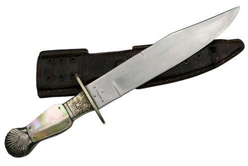 Pearl and silver handle English bowie knife made for the American market, 19th century.from Sofe Des