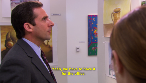 macarons-and-corpses:  i-have-been-thunderstruck:  So sweet  I don’t know if you’ve actually seen this episode, but Pam invites the entire office to her art show that she’s been gearing up for for a really long time. Nobody shows up except for Oscar