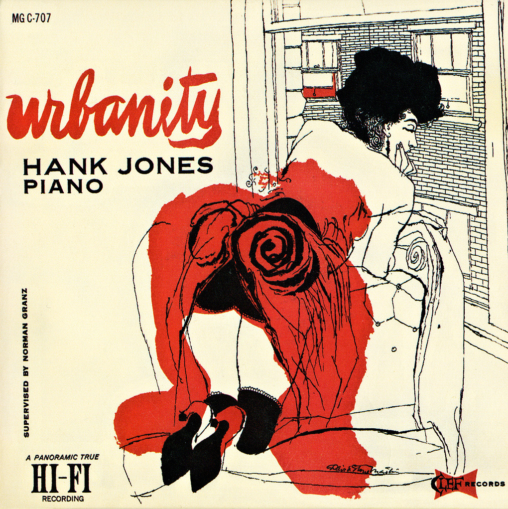 vinyl-artwork:  Hank Jones - Urbanity, 1953. Cover by David Stone Martin. 