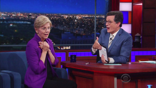 matt-the-blind-cinnamon-roll: sandandglass: Senator Elizabeth Warren on The Late Show, July 21, 2016