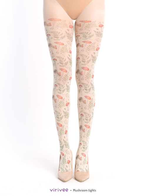  Small mushroom tightsMushroom print on ivory SEMI-OPAQUE tights.The material is super soft, fits 