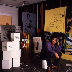 twixnmix:Jean-Michel Basquiat photographed by Tseng Kwong Chi in his   Great Jones Street studio, 1987.