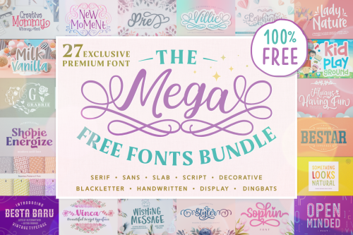 The Mega Free Fonts Bundle by Situjuh ★ download • FREE FONT BUNDLES 27 exclusive premium fonts in a