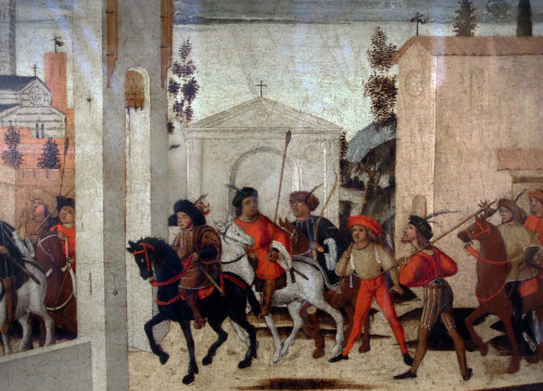 Girolamo di Benvenuto (workshop of) - Arrival of an embassy in Siena (1498). Detail.