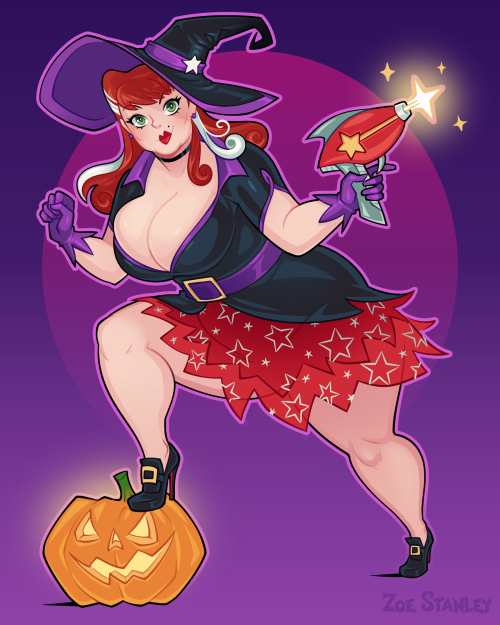 Dr. Lucy Chaplin dressed up as a witch!On-stream art commission for halloweenman of their comic book