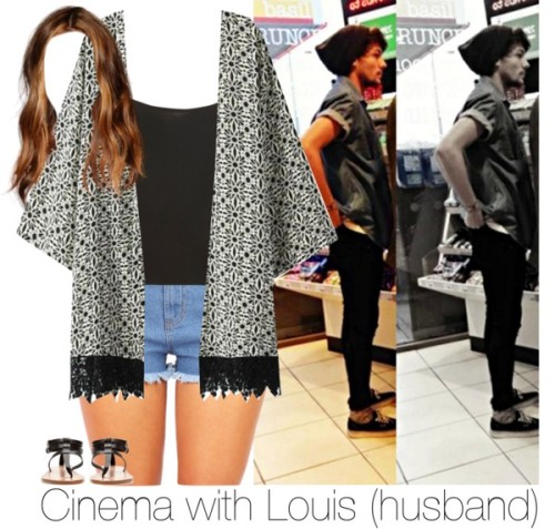 Cinema with Louis (husband)♡ by one-direction-makes-me-strong featuring black sandals ❤ liked on Pol