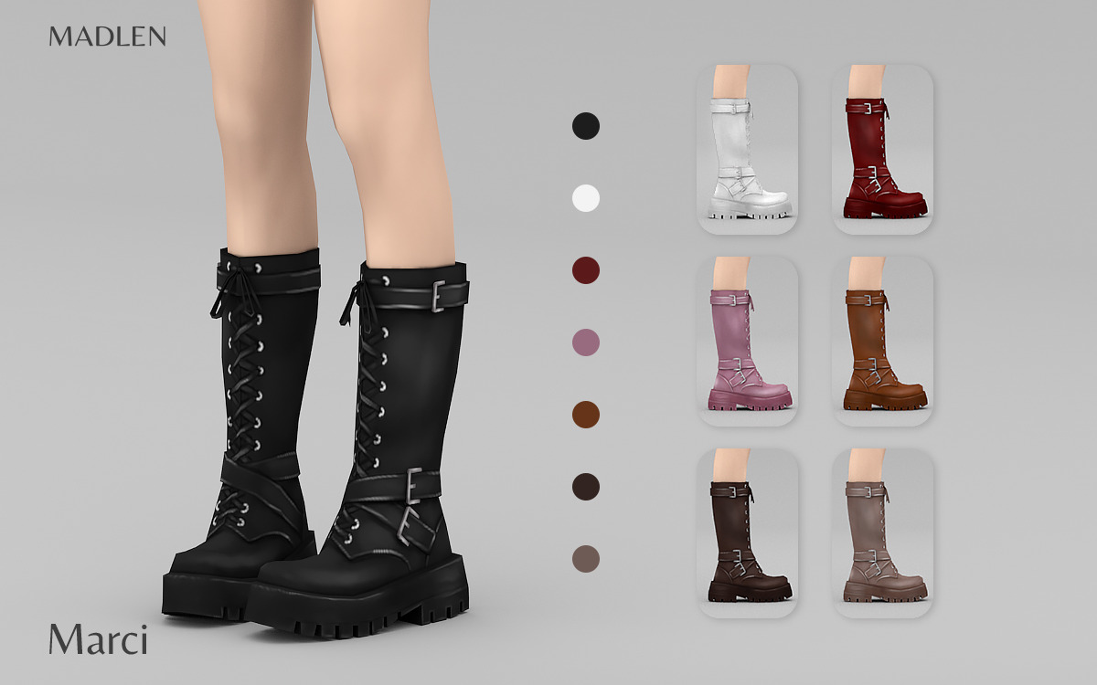 madlensims:Madlen Marci BootsLeather flat knee-high boots. Criss-cross ...