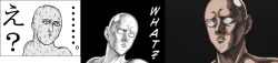 inactivenobody:  original webcomic  by ONE vs. digital manga remake by Yusuke Murata vs. anime by Madhouse  art comparison of Saitama’s “What?” reaction face. Click on the image for higher resolution. Other One Punch Man art comparisons can be found