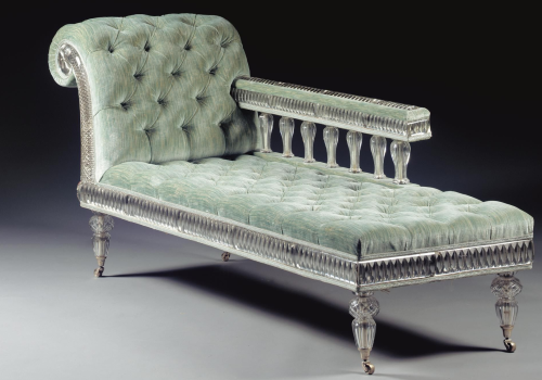 19th Century bling A Victorian cut crystal glass and button-upholstered chaise longuelate 19th centu