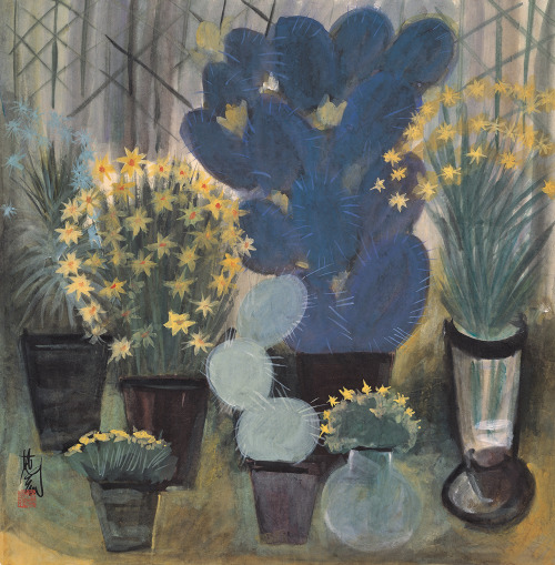 blastedheath:Lin Fengmian (Chinese, 1900-1991), Potted Cactus, 1964. Ink and colour on paper, 6