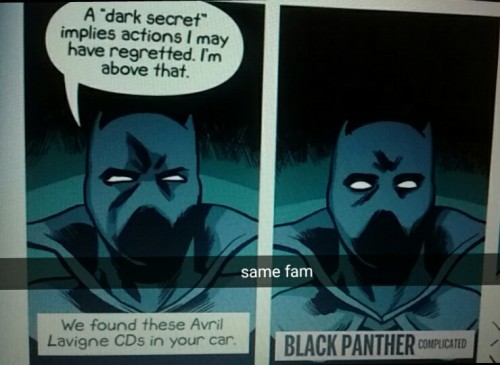 mygoshbane:when watching black panther keep in mind that t'challa loves avril avigneShe wears short 