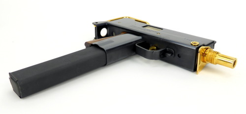 fmj556x45:  Special Forces Commemorative Ingram M10A1 .45ACP caliber pistol. Issued by American Historical Foundation, with high polish blue and gold decorations.  