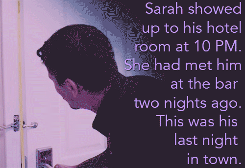 outsidetherelationship:  Made at the request of a follower with cheating fantasies about his wife Sarah.   This talented gif-author created a movie scenario…  Very well done!  