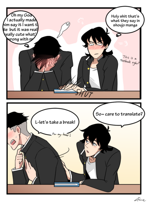 ame-gafuru:  more of that sheith high school AU! theyre both hopeless dorksedit: in case you didnt know he reads “I like you” <3 (Part 1/2.1/2.2) 