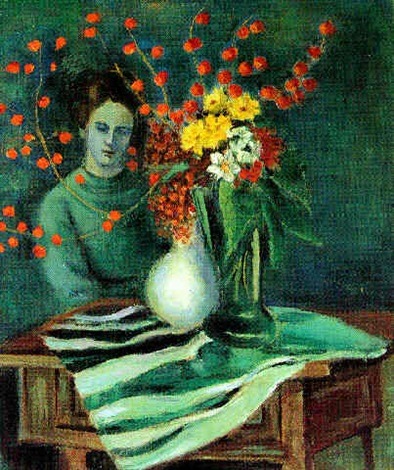 Seated Woman with Flowers  -  Josef FlochAustrian 1894-1977Oil on canvas