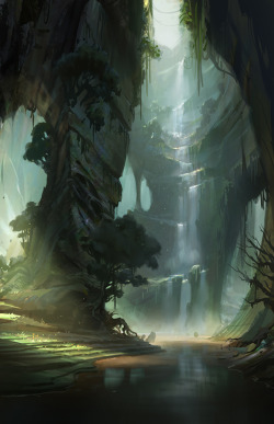 Fantasy-Art-Engine:  Waterfalls By Justin Oaksford