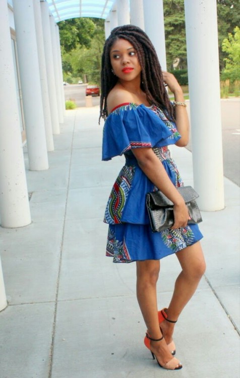 ecstasymodels:Off the Shoulder African Print Dress Jewel